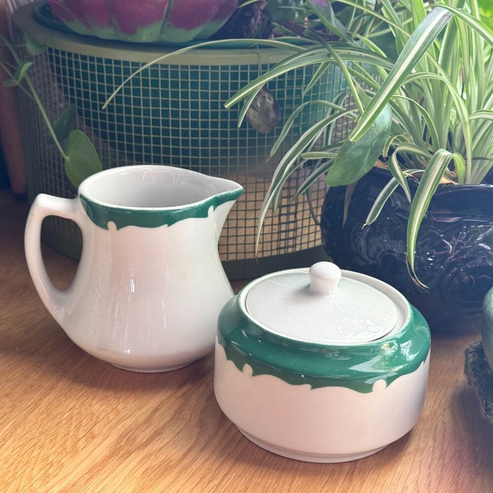 Shenango China Welroc Rimrol 2-Piece Creamer and Bowl Server Set, Vintage 1950s